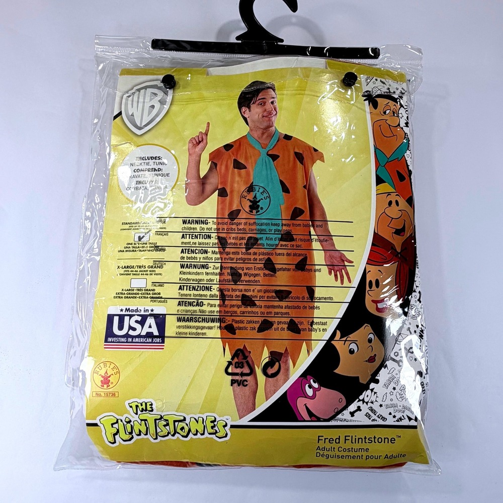 NEW Fred Flintstone Adult Costume Mens Standard Size Tunic Necktie Halloween 90s